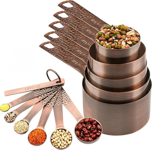 Smithcraft Measuring Cups and Spoons Set 12, Copper Measuring Cups and Spoons Set, Stainless Steel Measuring Cups and Spoons Set, 5 Measure Cups & 6 Measuring Spoons w/Leveler for Kitchen&Baking