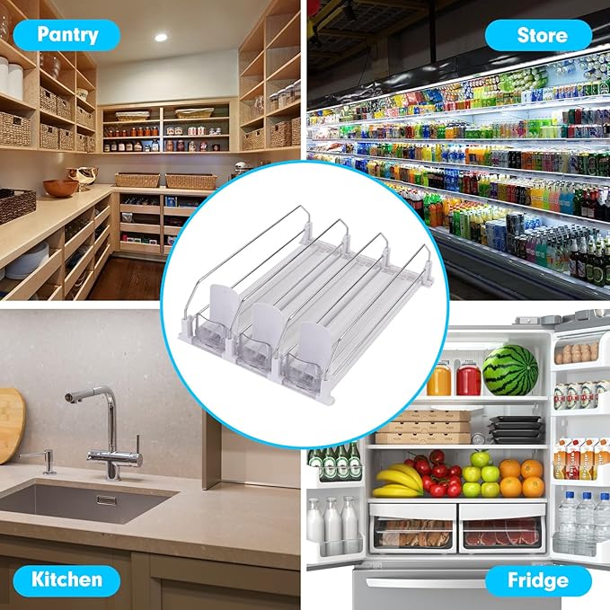 Automatic Soda Can Organizer for Refrigerator Can Dispenser for Beer Soda Seltzer Drink Pop Can Holder Self-Pushing Drink Organizer for Fridge Storage 12 cans of 11.15oz 12oz 16oz 16.9oz