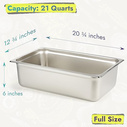 CURTA 6 Pack Full Size 6" Deep Anti-Jam Hotel Pans, NSF Certified 18/8 Stainless Steel Steam Table Food Pans for Catering, Buffet, Restaurant, Commercial Kitchen, Dishwasher Safe, Freezer Safe