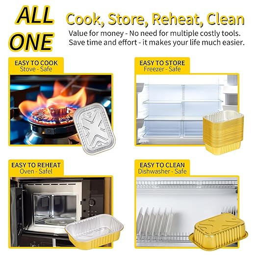 40 Pack 1.5 LB 7.2"×5"×1.8" Aluminum Pans with Lids Heavy Duty, 24 Ounce Disposable Tin Foil Food Containers with Lids for Baking, Meal Prep, Freezer, Heating and Takeout