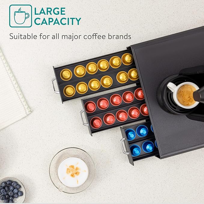 Navaris Coffee Pod Holder with 3 Drawers - 48 Capsule Storage Organizer Tray Counter Container - Compatible with K-Cup, Nespresso - 3 Drawer Design