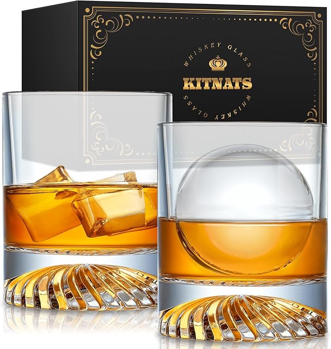 Hand Blown Crystal Old Fashioned Whiskey Glasses Rocks Glasses Drinking Cocktail Bourbon Scotch Rum Vodka Liquor 12 OZ - set of 2 Gifts for Men