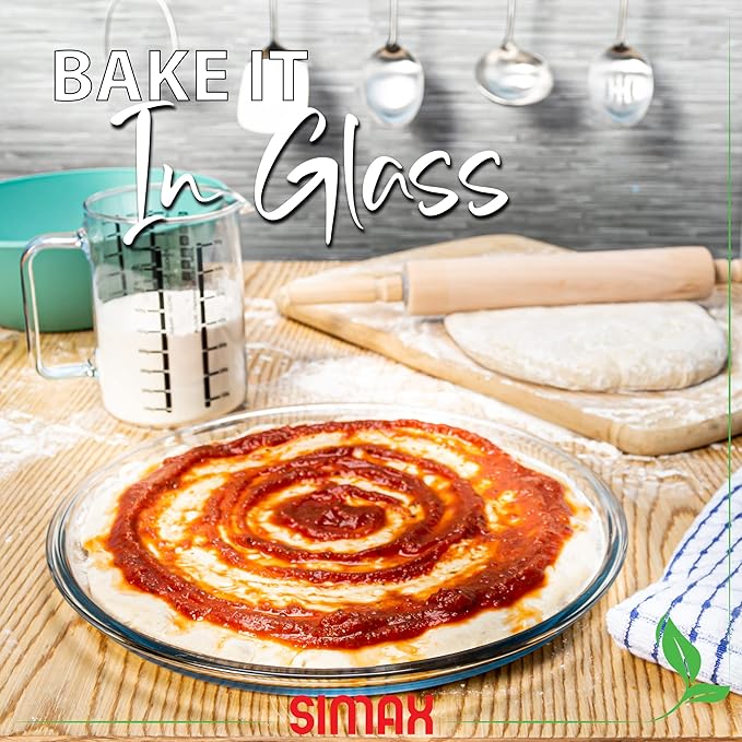 SIMAX Glass Pizza Pan for Oven: Borosilicate Glass Pizza Tray for Oven - 12.5-inch Pizza Pans - Pizza Plates - Pizza Tray Oven Pan - Round Pizza Pans Baking Sheet - Non Stick Pizza Pan 12.5 Inch