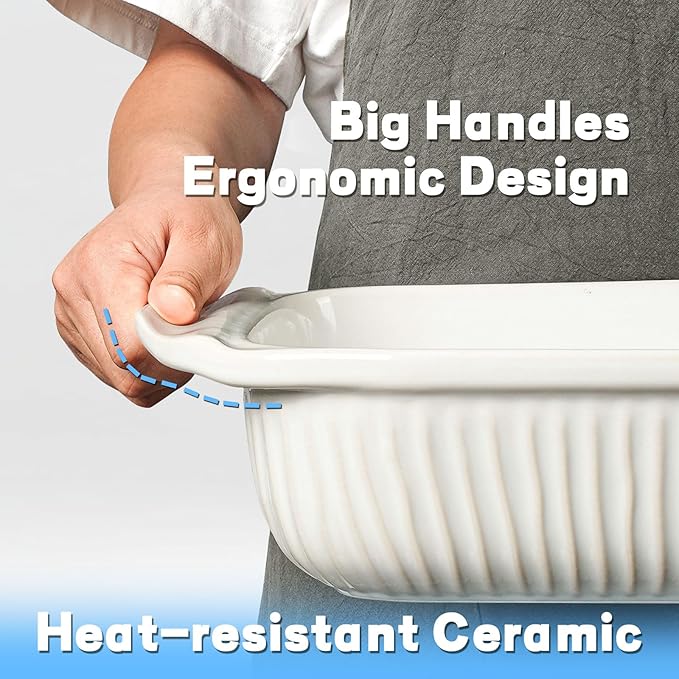 Artena Baking Dish 5.1 Quarts, Casserole Dishes For Oven, Baking Pan With Handles, Lasagna Pan Deep, Large Casserole Dish, Rectangular White Ceramic Bakeware (Baking Dish With Lids)