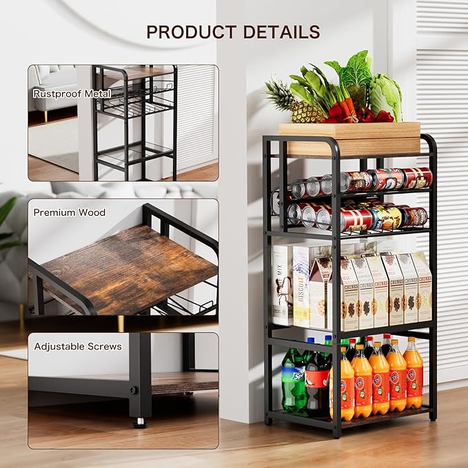 Kadolina Soda Can Organizer for Pantry, 5-Tier Storage Shelf, Kitchen Organizers and Storage, Multifunctional Snack Organizer Rack, Standing Can Rack for Pantry/Kitchen (Black)