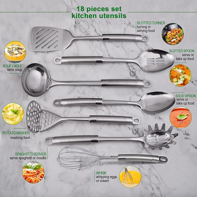 Stainless Steel Utensil Set, 28 Pcs Cooking Gadgets and Tools With Holder - Best Kitchen Tool Set Gift