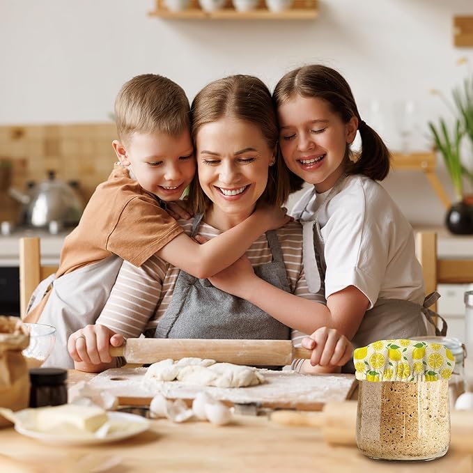 Lemon Yellow Sourdough Starter Jar Covers Reusable,Breathable Fabric Lids for Mason Jars,Wide Mouth and Regular Mouth(5 Pack)