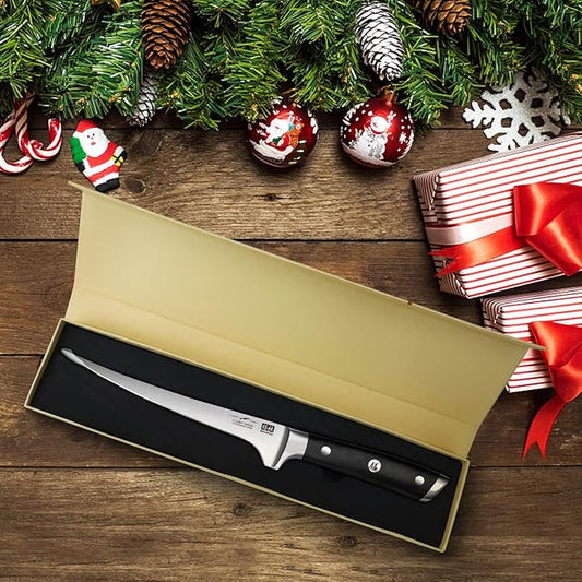 SHAN ZU Fillet Knife 7 Inch- Edge Deboning Fish and Meat Boning Knife, Professional Super Sharp Fish Knives Made of German Stainless Steel Boning Knives with Full Tang Handle