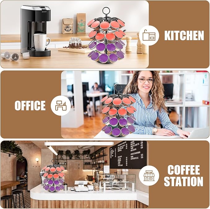 Coffee Pods Holder, 40 Coffee Pods Storage Organizer Compatible with K Cups Spins 360° Pod Stand