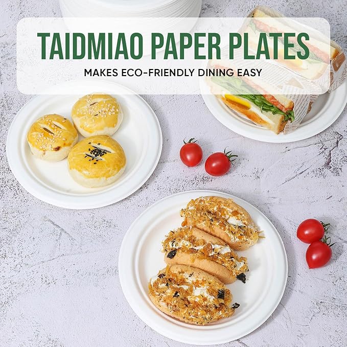 7-Inch White Paper Plates 100 Pack - 100% Compostable Dessert Plates | Leakproof Disposable Plates for Party, Microwave Safe & Oil Resistant, Eco-Friendly Small Dinnerware (100 Count)