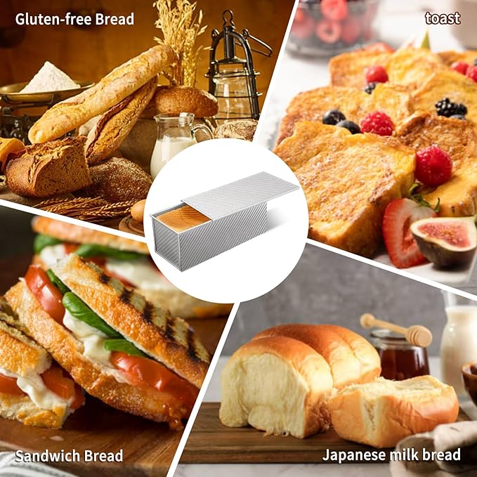 2 Pack Large Pullman Loaf Pan with Lid，Nonstick Bakeware Bread Pan，2.2lb，Bread Pans for Homemade Bread/Toast/Sourdough，Sandwich Bread Loaf Pan，Silver