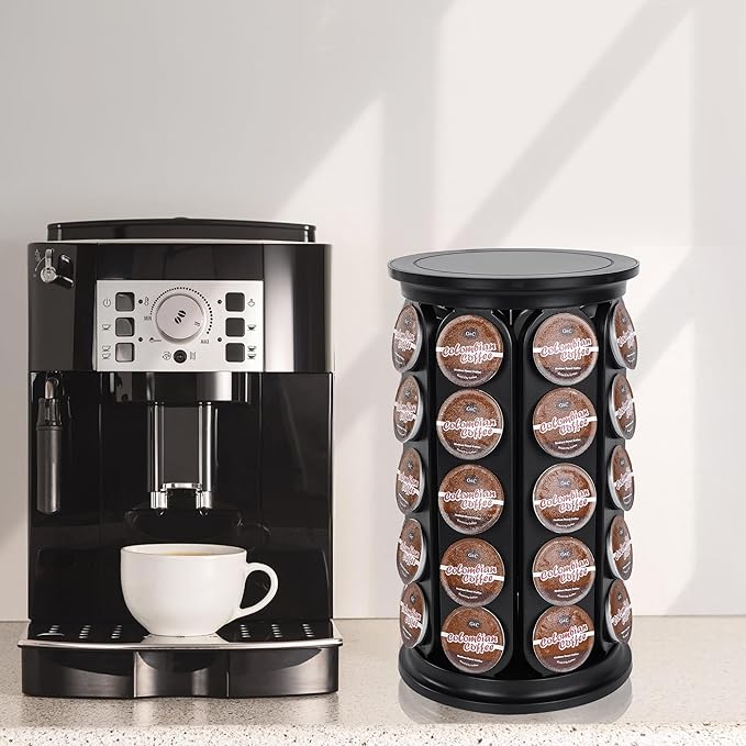 Coffee Pod Holder, Holds 40 K Cup Coffee Capsules, Large Capacity Round Organizer with 360-Degree Rotation, Black