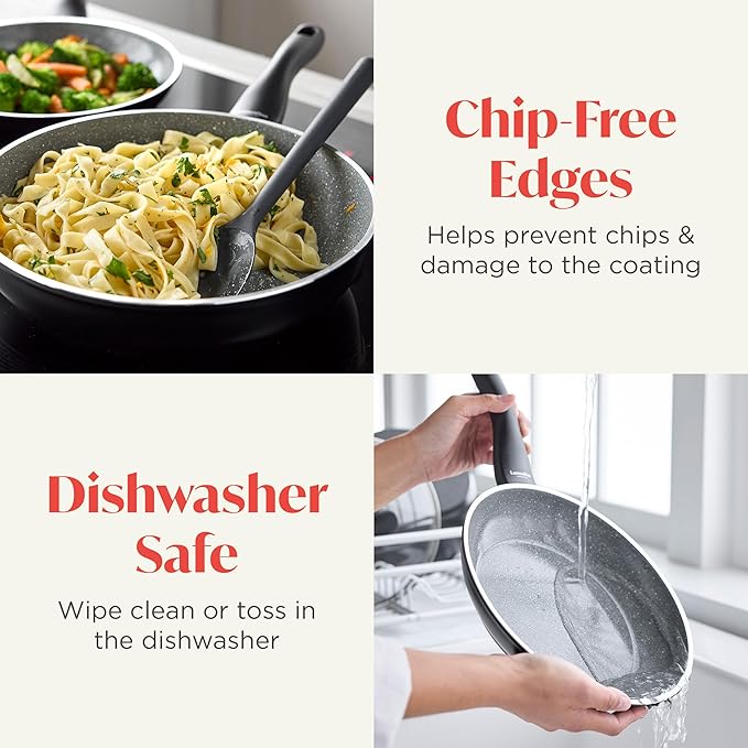 Rigoletto 11” Nonstick Frying Pan Skillet, Made in Italy, Layered Ceramic PFAS-Free Surface, Induction Ready, Dishwasher & Metal Utensil Safe, Granite Finish, Stay-Cool Handle, Black