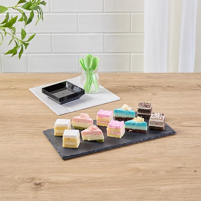 Restaurantware Slate Serving Tray 1 Pack of 11.8" x 6" Foam Feet Charcuterie Stone Plate Rustic Edges Freezable Black Serving Display Cheese Boards for Kitchen, Gourmet, Dining, Parties