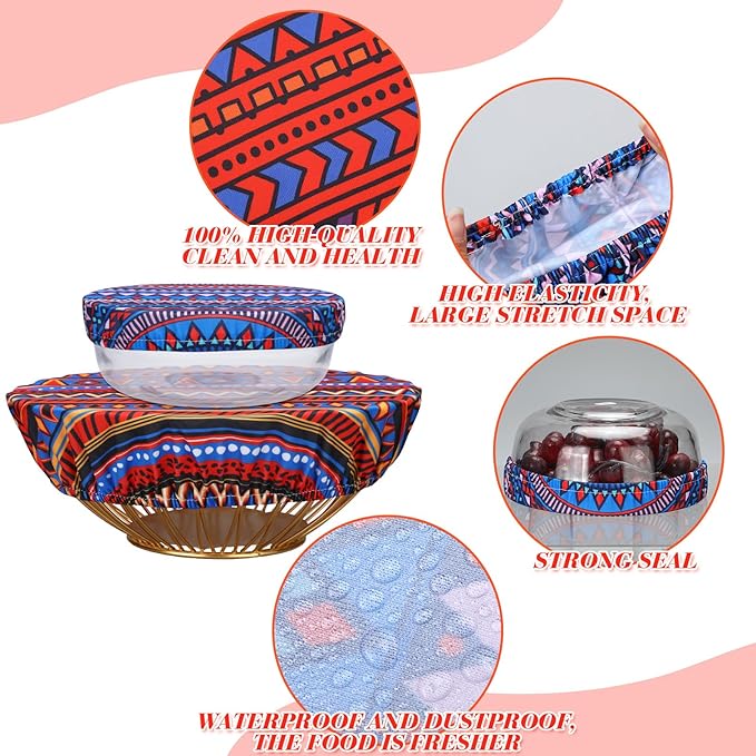 Patelai 10 Pcs Bowl Covers Reusable in 5 Size Stretch Cloth Fabric Elastic Food Storage Bowl Covers Bread Sourdough Lids for Proofing Food Fruits Leftover(Fresh Style)