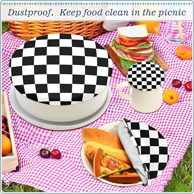 5 Pcs Bowl Covers Reusable in 5 Size Elastic Food Cover Cloth Lids Fresh Keeping Dish Cookware Bakeware Fabric Covers Lids for Food Leftovers Fruits Storage Checkered Black and White