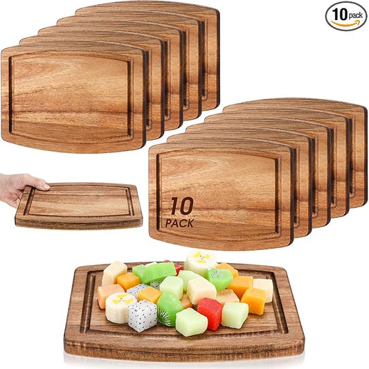 Kigley 10 Pcs Acacia Wood Cutting Boards Bulk for Laser Engraving Wooden Dinner Plates with Groove Chopping Charcuterie Board Carving Tray for Housewarming Party Gifts (6 x 8 Inch)