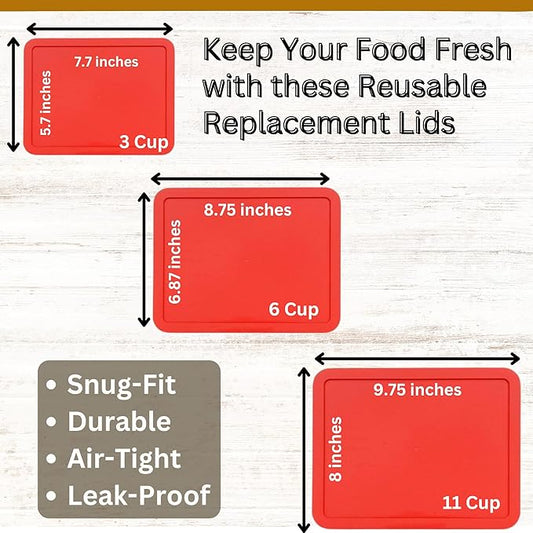 3, 6 & 11 Cup Red Replacement Lids/Covers for Pyrex, Anchor Hocking & KlareWare Storage Bowls *Lids Only Glass Container Not Included* (3 Pack *One of Each Size*)