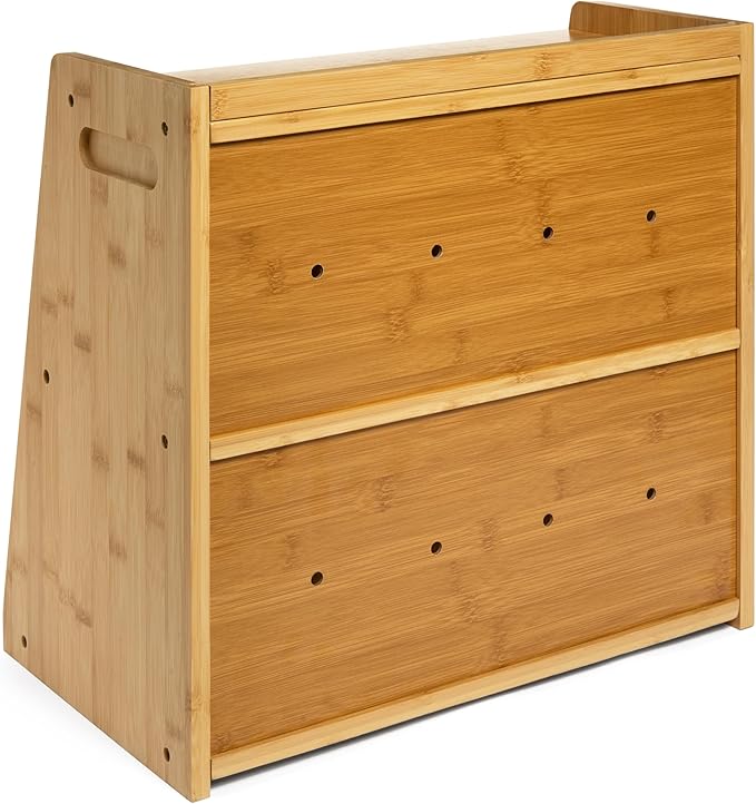 Bamboo Bread Box for Kitchen Countertop, Large Dual-Layer Breadbox Provides Double the Bread Storage Space, Holds Multiple Loaves, Durable & Beautiful with Frosted Acrylic Panels