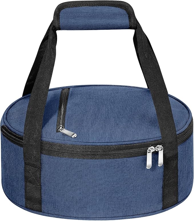Round Insulated Casserole Carrier, Pie Carrier Bag, Portable Casserole Carrier for Hot or Cold Food Lunch Tote Warmer or Cooler Bag, Lunch Bag for Parties Picnic, Fits 12.5" Baking Dish, Navy Blue