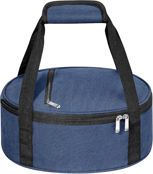 Round Insulated Casserole Carrier, Pie Carrier Bag, Portable Casserole Carrier for Hot or Cold Food Lunch Tote Warmer or Cooler Bag, Lunch Bag for Parties Picnic, Fits 12.5" Baking Dish, Navy Blue