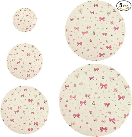 5 Pcs Bowl Covers Reusable in 5 Size Elastic Food Cover Cloth Lids Fresh Keeping Dish Cookware Bakeware Fabric Covers Lids for Food Leftovers Fruits Storage Beige Flower Pink Bows