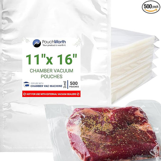 500 pcs Clear 11" x 16" Gallon, 3 mil Chamber Machine Pouches, Pre-Cut Chamber Vacuum Sealer Bags, Heavy Duty Seal Pouch, BPA-Free Chamber Sealer Bags with Tear Notch