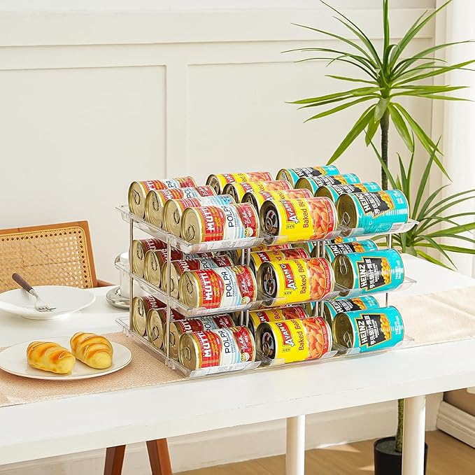 Can Organizer for Pantry， Stacking Can Storage Organizer Pantry，Automatic Can Rack for Fridge, 3Tire 3 Columns Can Holder for 36 Cans, Canned Goods Organizer