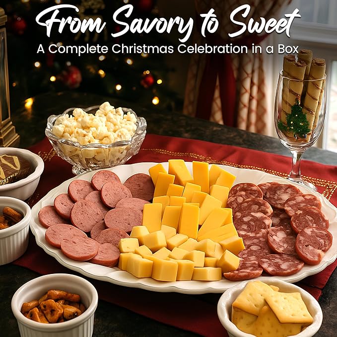Christmas Gift Basket, Meat and Cheese Gift Baskets for Men and Women - Delicious Condiments with Dubai Chocolate, Charcuterie Food Gift Basket, Christmas Food Gifts in Christmas Gift Box (12-item Bundle)