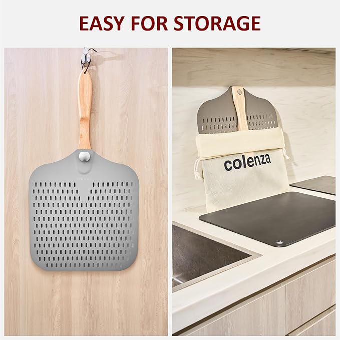 Pizza Peel 16 inch,16" Wx 18" L, Aluminum pizza peel with Foldable Wood Handle and Storage Bag, Non-perforated (16 inch Perforated)