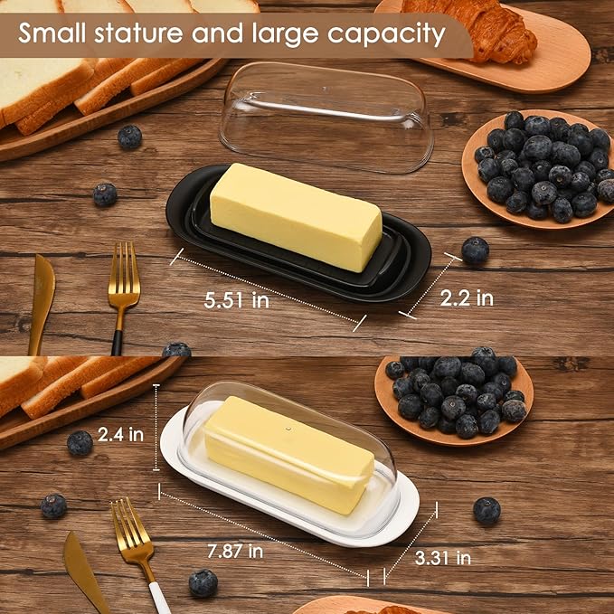 Butter Dish with Clear Lid, Butter Keeper, Easy Scoop,Butter Container Holds for East/West Coast Butter, Dishwasher Safe(White)