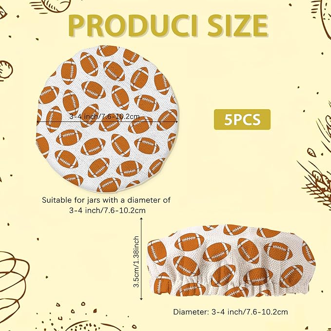 American Football Sourdough Jar Cover Reusable Cloth Lid for Sour Dough Starter Jar,5 Pack Bread Fermentation Container Tops Elastic Fabric Caps