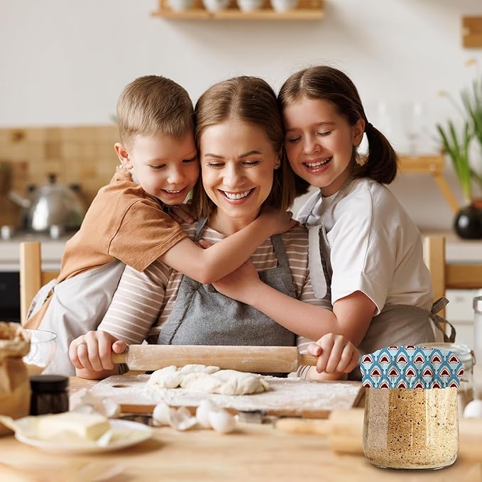 Sourdough Starter Jar Covers,5-Pack Reusable Funny Shark Cloth Lids for 3-4 Inch Jars,Ideal for Kombucha Kefir or Cheese Fermentation