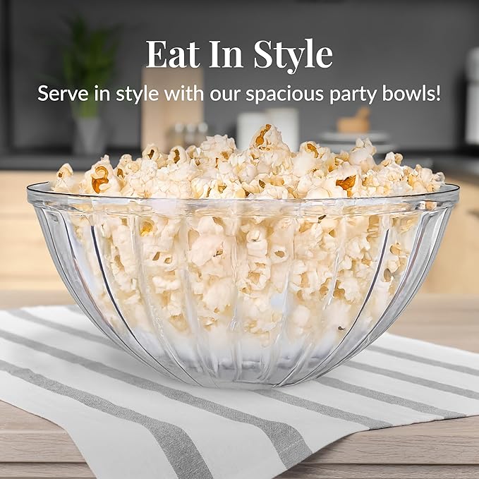 Prestee Clear Plastic Serving Bowls, 48 Oz. 12 Pack - Round Disposable Bowls, Punch, Party, Chip Bowl Containers - for Candy, Salads, Parties, & Serving Food - Large Salad Bowl Dish for Eating