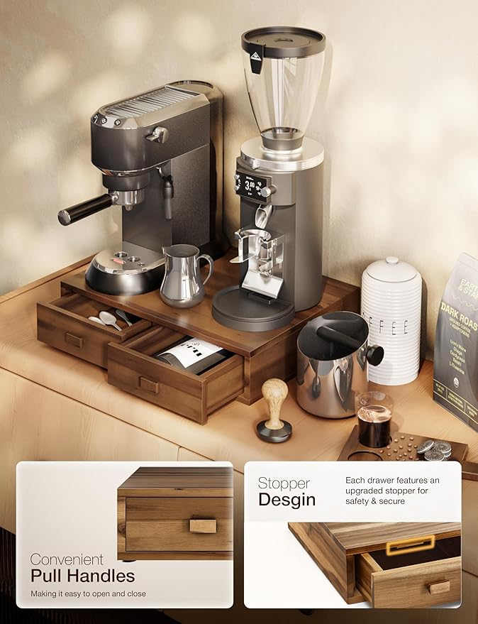 Tinamo Acacia Wood Coffee Pod Storage Drawer for K-cup Holder, Coffee Pod Drawer for Nespresso Pods Holder - Coffee Pod Holder with Drawers, Coffee Station Organizer for K Pod Holder (Walnut color)