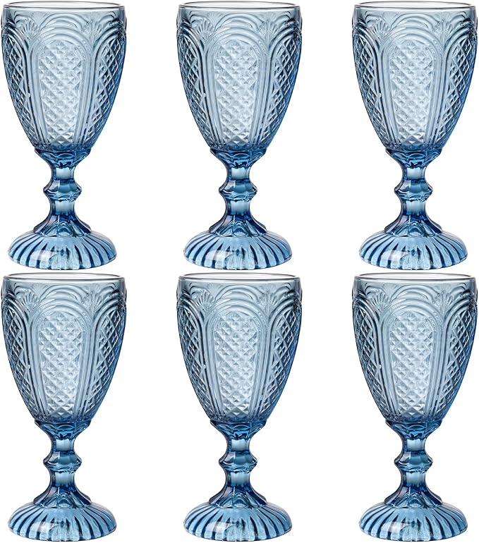 Blue Wine Glasses set of 6,Blue glass goblets made from Solid glass colors, vintage color glassware, drinking glasses for Engagement,Wedding, Birthday 10.5 OZ colored wine glasses