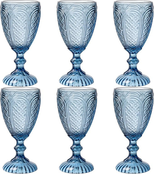 Blue Wine Glasses set of 6,Blue glass goblets made from Solid glass colors, vintage color glassware, drinking glasses for Engagement,Wedding, Birthday 10.5 OZ colored wine glasses