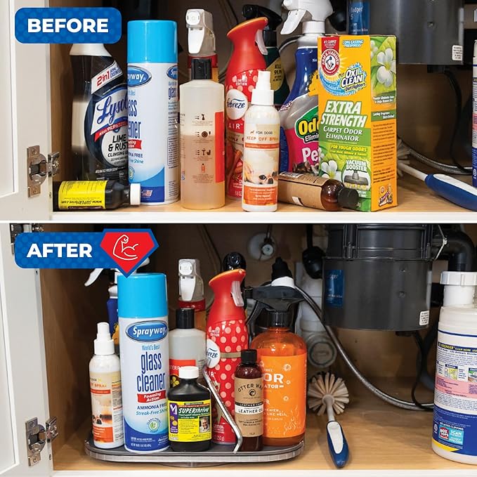 Mighty Susan Sidekick Steel-Reinforced Rotating Cabinet Organizer - Rectangular Turntable for Tall Bottles & Bulk Storage - Holds Up to 30 lbs with Non-Slip Mat - Perfect for Kitchen and Pantry