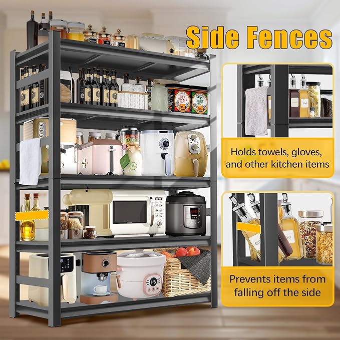 48''W Kitchen Shelves with Large Storage Capacity, Waterproof and Rust-Resistant Racks, Multi-Functional Adjustable Storage Shelf, Suitable Storage Rooms, Black