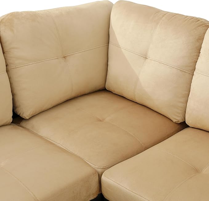 NicBex L Shaped Couch Sectional Couches for Living Room 2 Pieces Modern Sectional Sofa with Right Chaise Sectional Couch with Solid Frame for Living Room, Lint, Beige and Brown