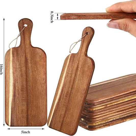 Patelai 12 Packs Wooden Cutting Board Set with Handles Large Kitchen Serving Plain Chopping Board Bulk Gifts for Mom for Vegetables Meat Pizza Cheese Fruit Bread(Acacia Wood,16 x 5 Inch)