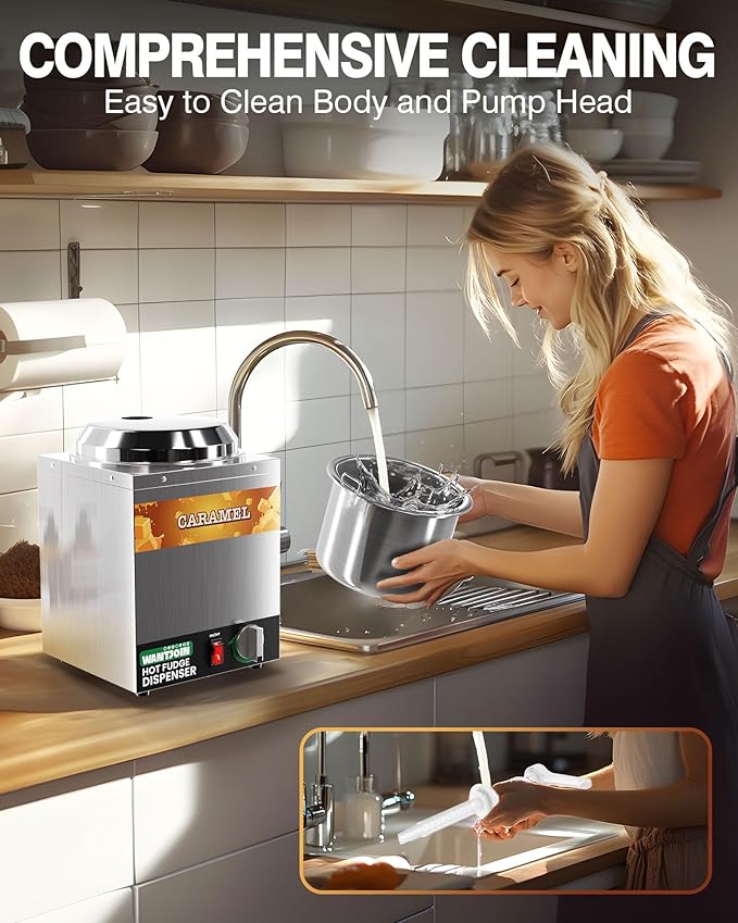 WantJoin Nacho Cheese Dispenser with Pump - 2.2Qt Nacho Cheese Warmer, Commercial Hot Fudge Dispenser W/5-Level Temperature Adjustment for Stainless Steel Hot Fudge Warmer, Cheese Caramel
