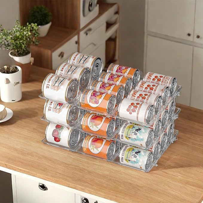 Can Organizer for Pantry Soda Can Organizer Automatic Rolling Food Pantry Storage Rack Can Dispenser for Fridge Holds 72 Cans, Fits 5.8-Inch Soda and Can, Set of 18