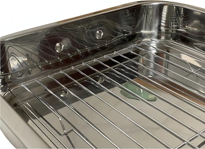 Roasting Pan Stainless steel Roasting pan Turkey Roasting pan with grill Rectangular grill suitable for Turkey, roast chicken and ham (14.2x10.2x2.4inch)