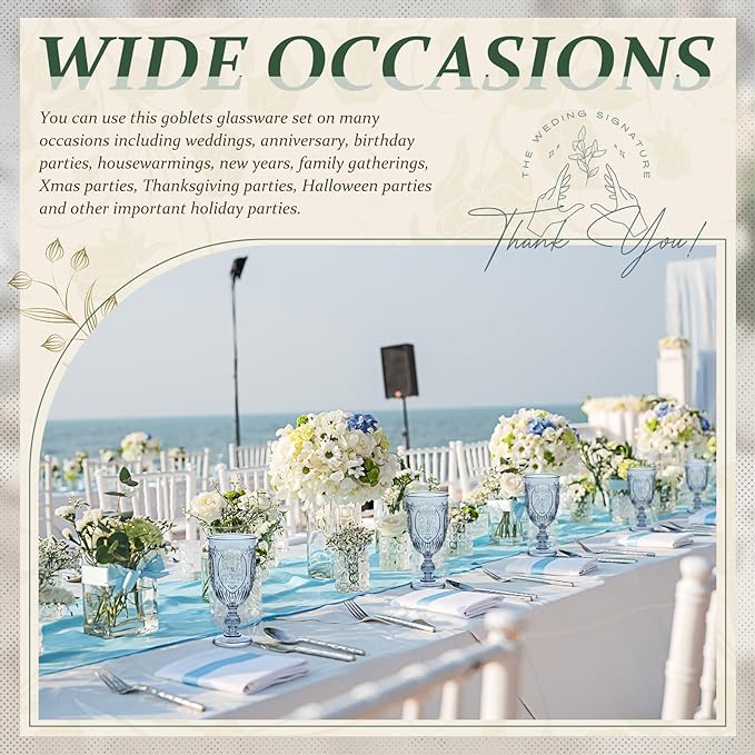 24 Pcs Plastic Goblets 7.5oz Vintage Goblet Plastic Wine Glasses Colored Retro Embossed Water Goblets for Wine Bar Juice Baby Shower Wedding Reception Grand Event Party (Blue)