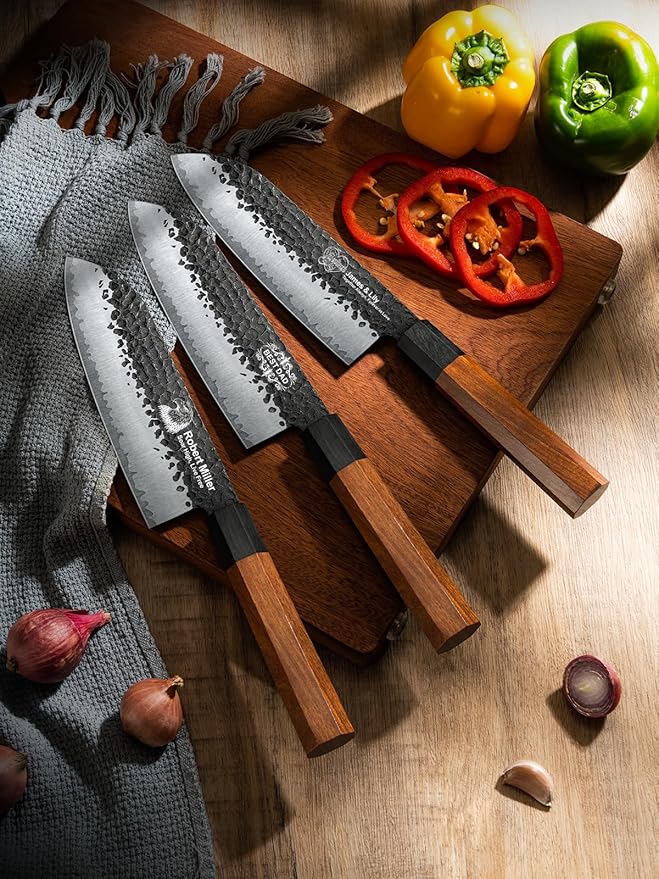 Professional 7" Japanese Santoku Knife, Handcrafted 5 Layers 9CR18MOV High Carbon Steel Kitchen chef Knife with Ergonomic Rosewood Handle and Luxury Sandalwood Box (Personalized Design)