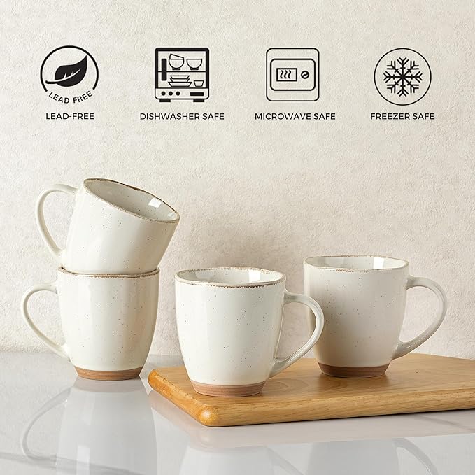 AmorArc 12oz Ceramic Coffee Mugs set of 6, Stylish Coffee Mugs with Rustic Terracotta Underside for Latte/Cappuccino/Milk/Cocoa, Dishwasher&Microwave Safe, Light Beige