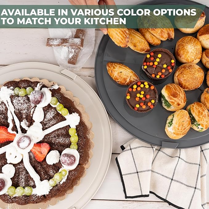 13 Inch Cake Carrier with Locking Lid and Handle, Stylish Big Round Container for Kitchen Storage, BPA Free Stand, Plastic Holder for Transporting, Donuts, Cupcakes, Pies (Navy Blue, Set of 1)