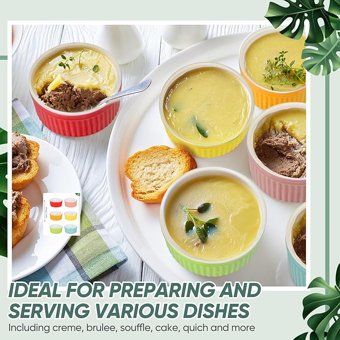 6 Sets Porcelain Ramekins with Lids 8 Oz Oven Safe Creme Brulee Souffle Ramekins with Covers for Oven Stackable Ceramic Bowl with Lid Baking Dishes Cups for Baking(Multi Colors)