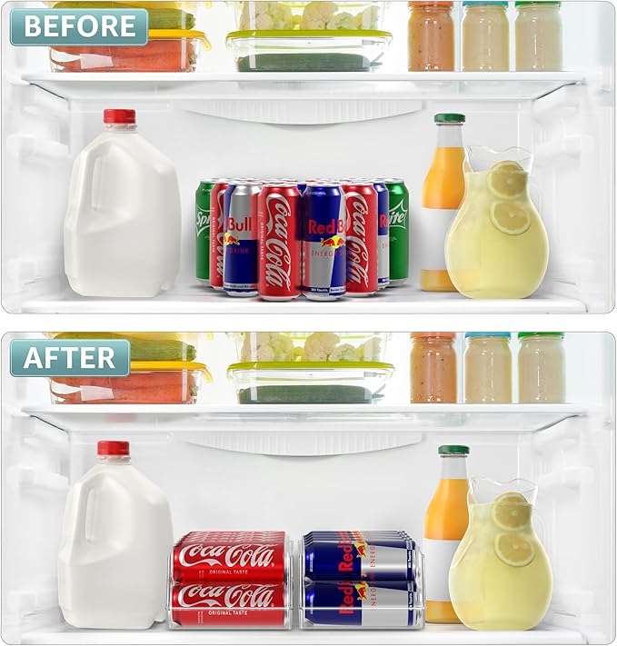 Sorbus Skinny Soda Can Organizer for Refrigerator - Slim Can Holder Drink Dispenser for Fridge - Soda Can Organizer for Fridge, Pantry, Kitchen Organization and Storage (Set of 4)